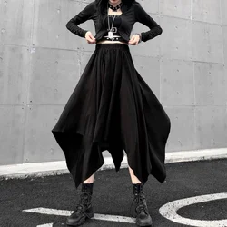 Harajuku Skirt Dark Black Irregular High Waist Goth Gothic Black Long Vintage Korean Skirt Punk Style Women Clothing