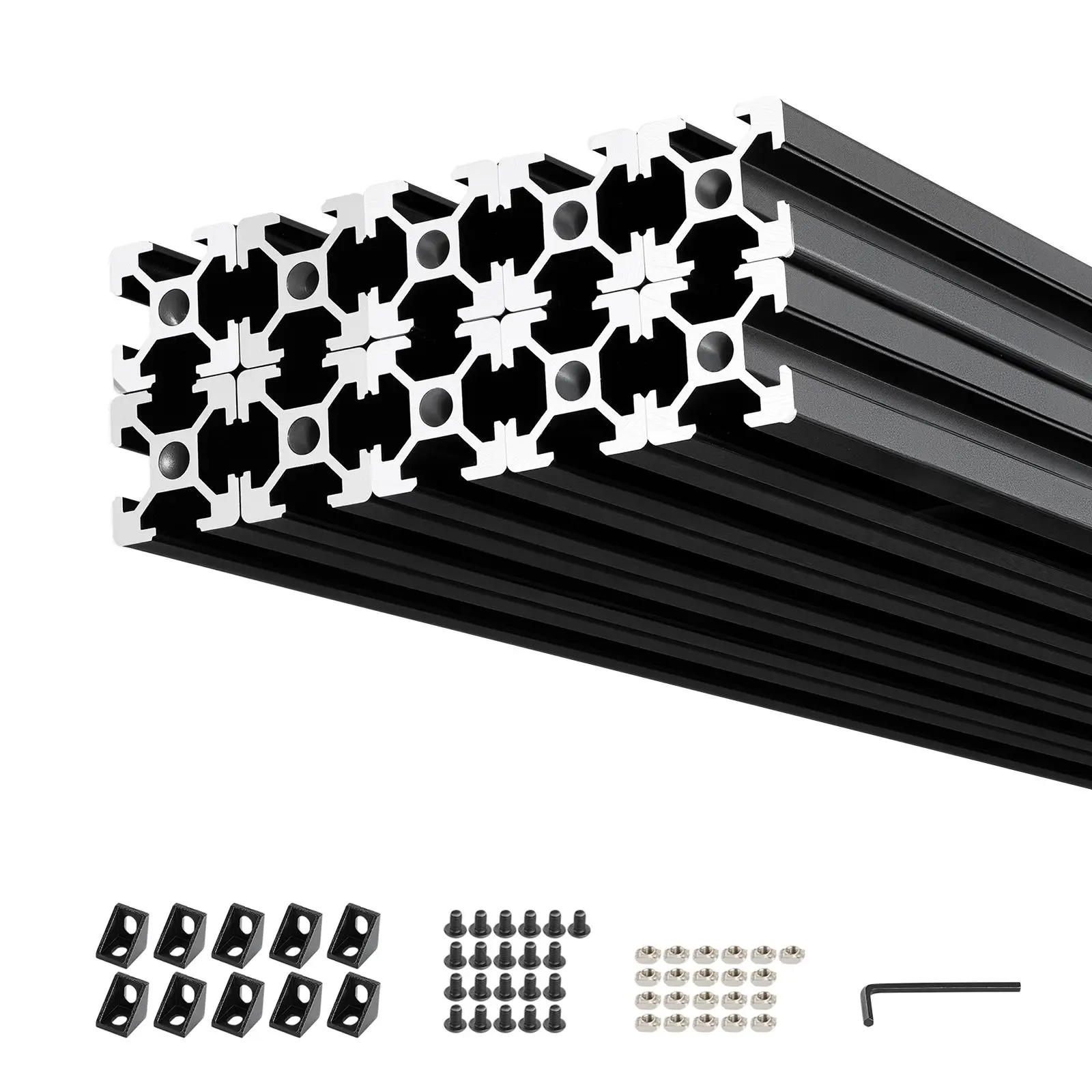 10PCS 2020 Aluminum Extrusion Profile, 48 Inch 1220 mm, T Slot European Standard Anodized Linear Rail, High-Strength Extruded Aluminum Rail, for 3D Printer Parts and CNC DIY Workbench, Black