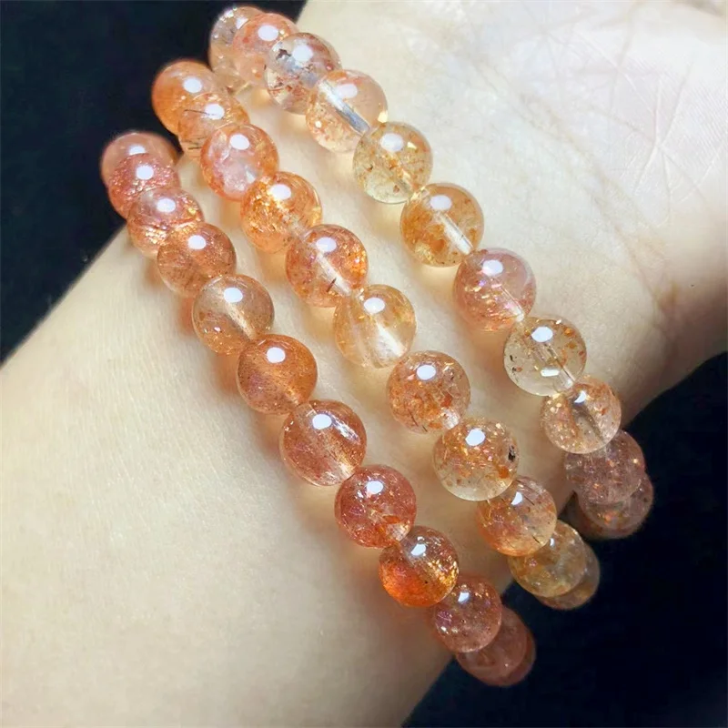 Natural Gold Sun Stone Bracelet Crystal Bracelets Stretch Healing Fashion Polychrome Gemstone Birthday Present 1PCS