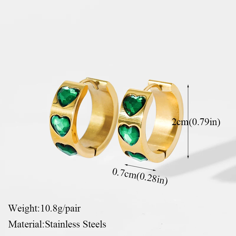 EILIECK 316L Edelstahl 1 Set Herzförmige Grüne Kristall-Halskette Ohrringe für Frauen Mädchen Mode-Schmuckset Geschenk Party – Detail 4