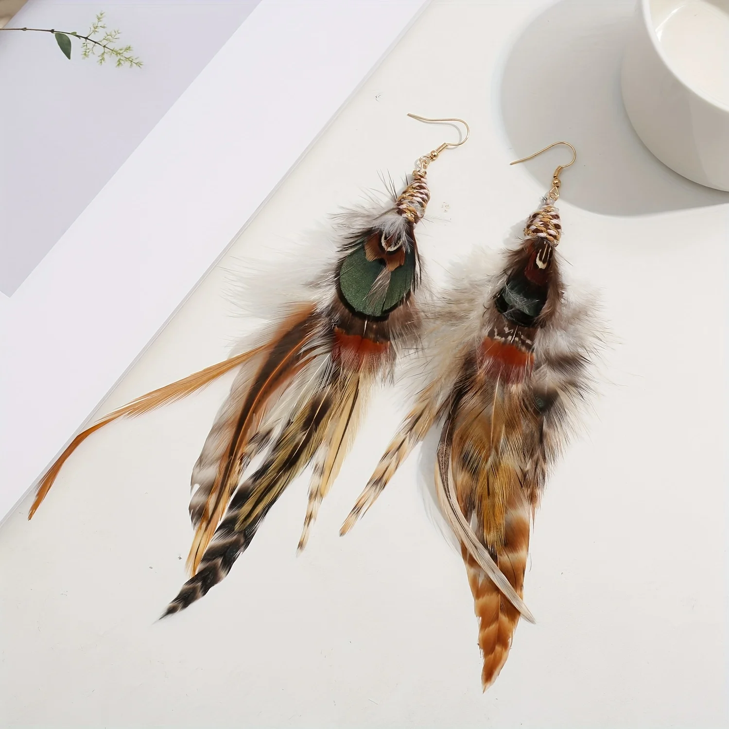 Bohemian Style Bohemian Multicolor Pheasant Feather Ladies and Feather Making Earrings Bohemian Earrings