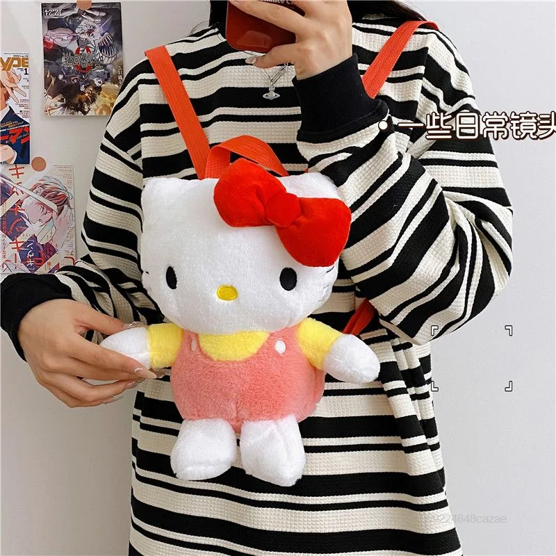 Sanrio Hello Kitty Cute Plush Mini Bags Y2k Girls Cartoon Aesthetic Red Bow Pocket Backpacks Women Japanese Style Shoulder Bag