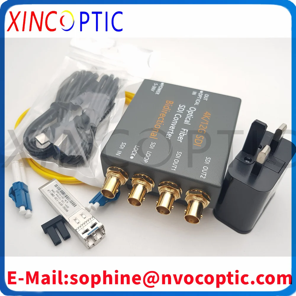 1Ch 4K/12G SDI Bidirectional Fiber Optic Converter/Transceiver With 2*Output +1*Loopback 12G Duplex 1310nm LC 10KM SFP/DC5-36V