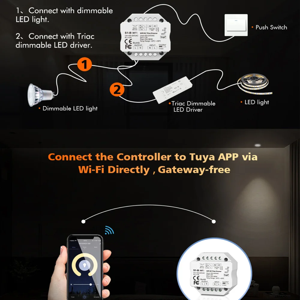 Tuya Zigbee Wifi S1-B LED Dimmer 220V 2,4G R11 RF Wireless Remote Triac Dimmer AC 230V Push Dimer Schalter für LED Lampe Licht