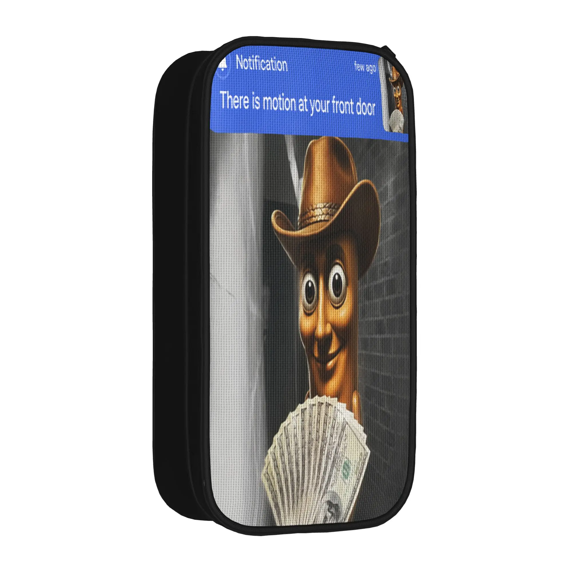 Tung Sahur Cowboy Motion at Your Front Door Meme Brainrot Pencil Case Canvas Pencil Bag Kids Lovely College School Pencil Cases