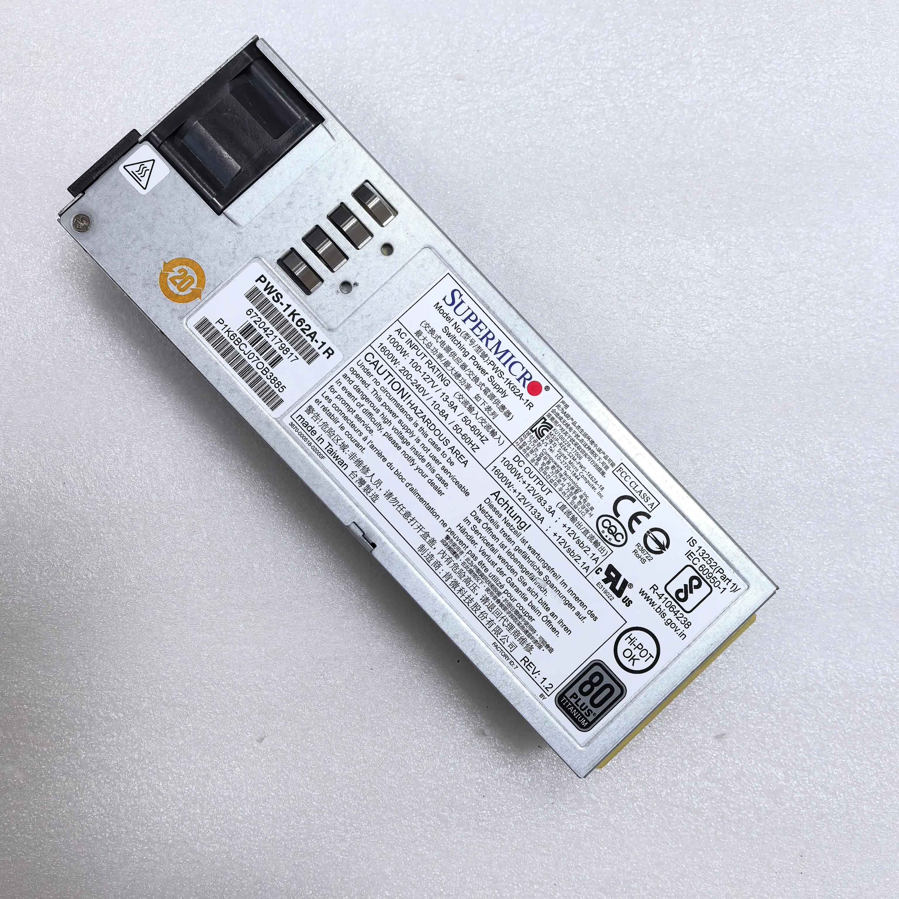 

Supermicro PWS-1K62A-1R power supply hot-swappable 1600W