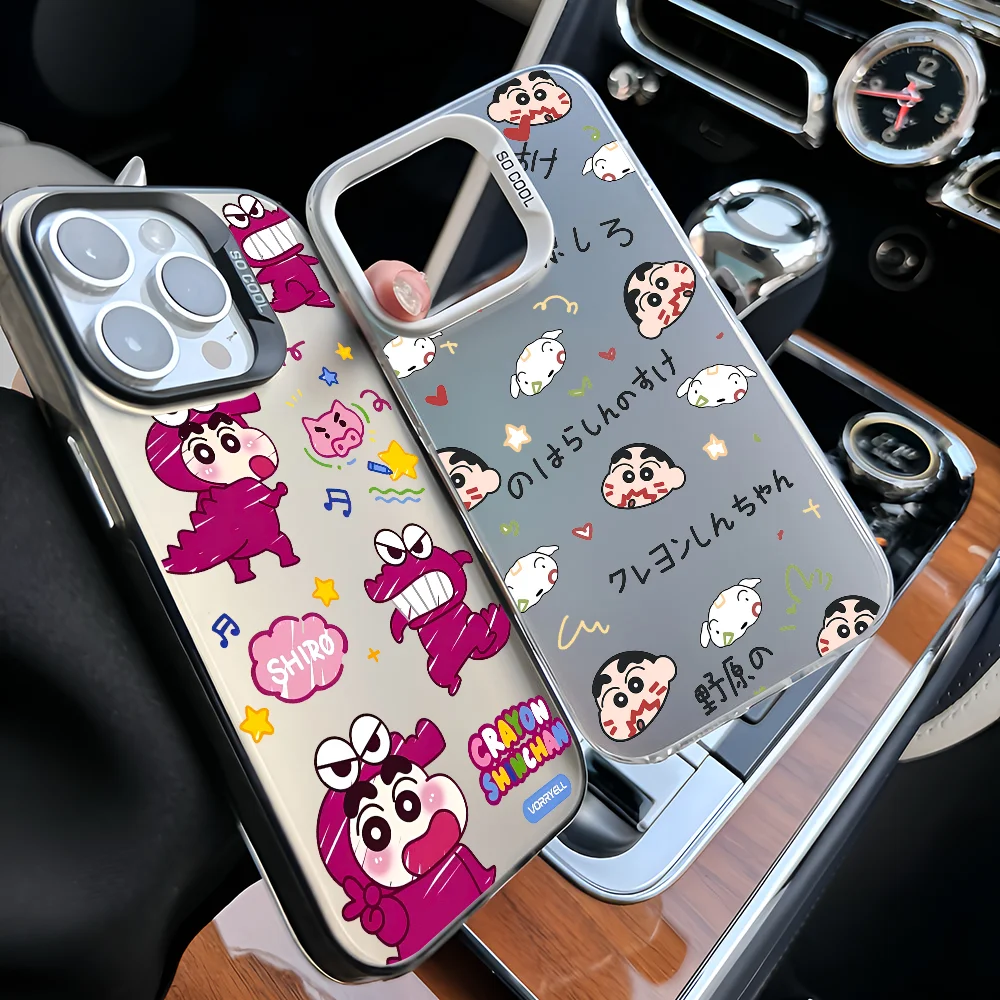 

1pc C-Crayon Shin-chans Anime Phone Case IMD Color Silver Shell For IPhone 16 15 14 13 12 11 Pro Max Plus