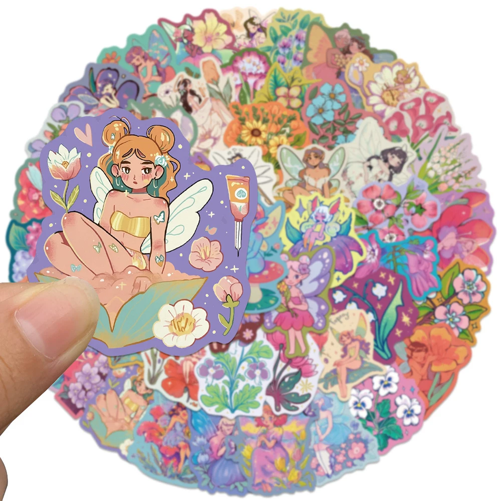 10/30/50 Stück Kawaii Blumen-Feen Ästhetische Aufkleber Niedliche Cartoon-Elfen-Mädchen Sticker für Laptop, Koffer, Handy, Graffiti-Aufkleber