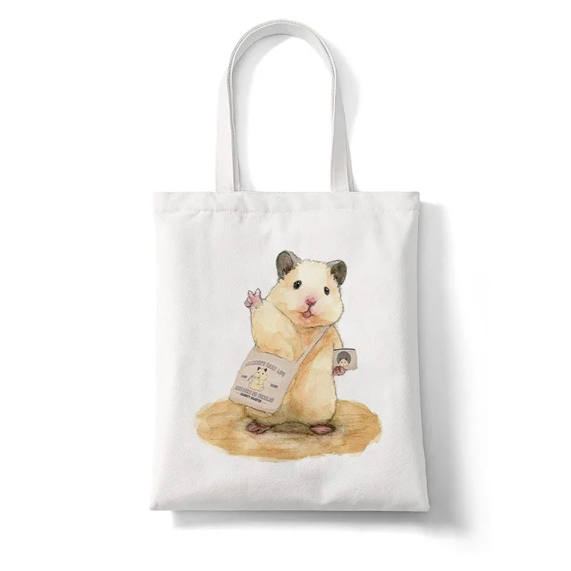 Cartoon Guinea Pig Canvas Tote Bag Harajuk Graphic Shoulder Handbag Large Capacity Shopping Bags Eco Fashion Student Girl Purse