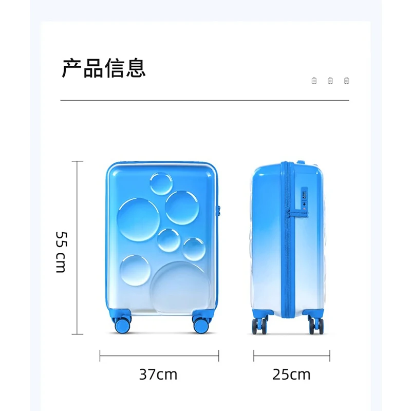 กระเป๋าเดินทางแบบมีล้อสองชั้นโปร่งใสวัสดุพีซี20นิ้ว gembok KATA Sandi กระเป๋าเดินทางแบบไล่ระดับสีฟองน้ำสีฟ้า