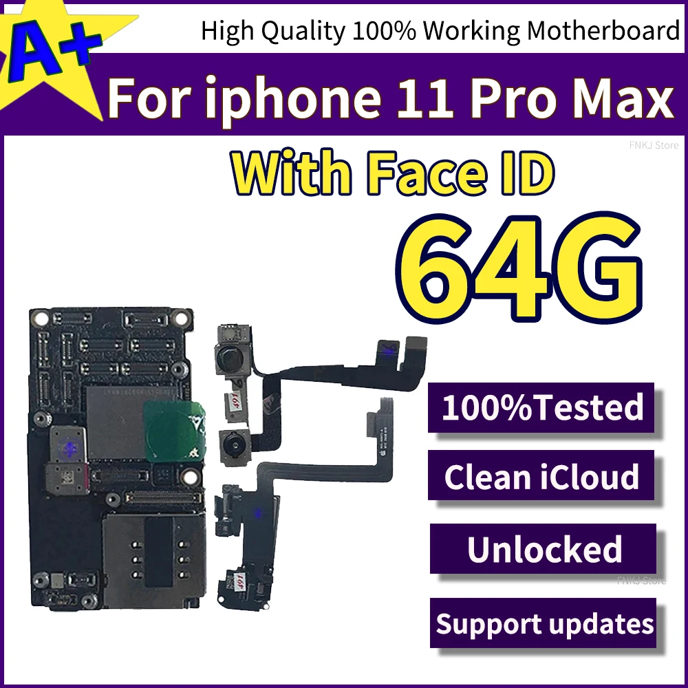 Unlocked Motherboard for iphone 11 Pro Max 100%Wokring Main Board With Face ID Full Chips IOS System A+ Clean iCloud  64GB128GB