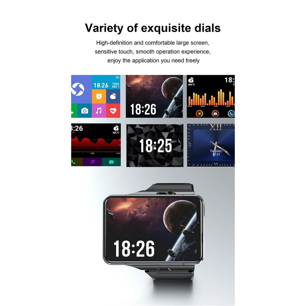 AT42 S999 Smartwatch 4G MTK6761 Core 4 GB 64 GB 5,0 MP + 13,0 MP Bluetooth GPS WiFi 2,88 Zoll Telefonanruffrequenz Smartwatch Space Grey