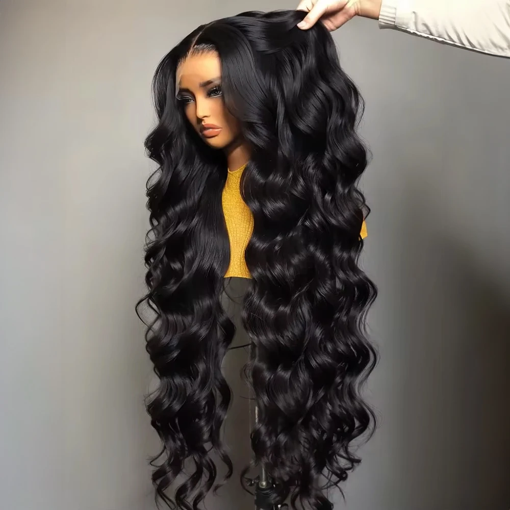 

30 40Inch Body Wave Lace Front Wig Brazilian Human Hair Pre Plucked Black 200 Density 13x6 HD Transparent Frontal Human Hair Wig