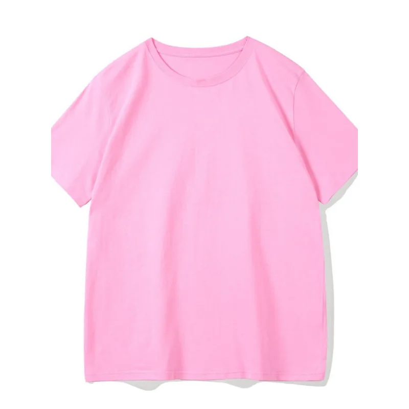 เสื้อยืดคอกลมแขนสั้นสีพื้นเรียบง่ายสไตล์ลำลองใส่ได้ทุกวันสำหรับผู้ชายและผู้หญิง