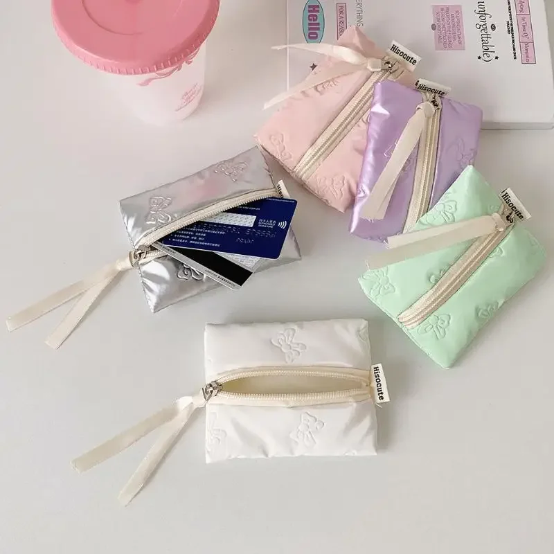 Ins 스타일 지퍼 주머니 화장품 가방 보관 가방 귀여운 활 패턴 동전 지갑 여성 이어폰 동전 키 지갑 주최자