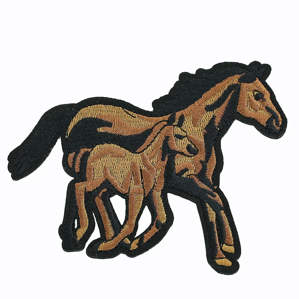 2pcs Stallion Embroidery Iron-On Fabric Stickers Ethnic Style Prancing Horse Badge DIY Clothing Decoration Accessories Craft