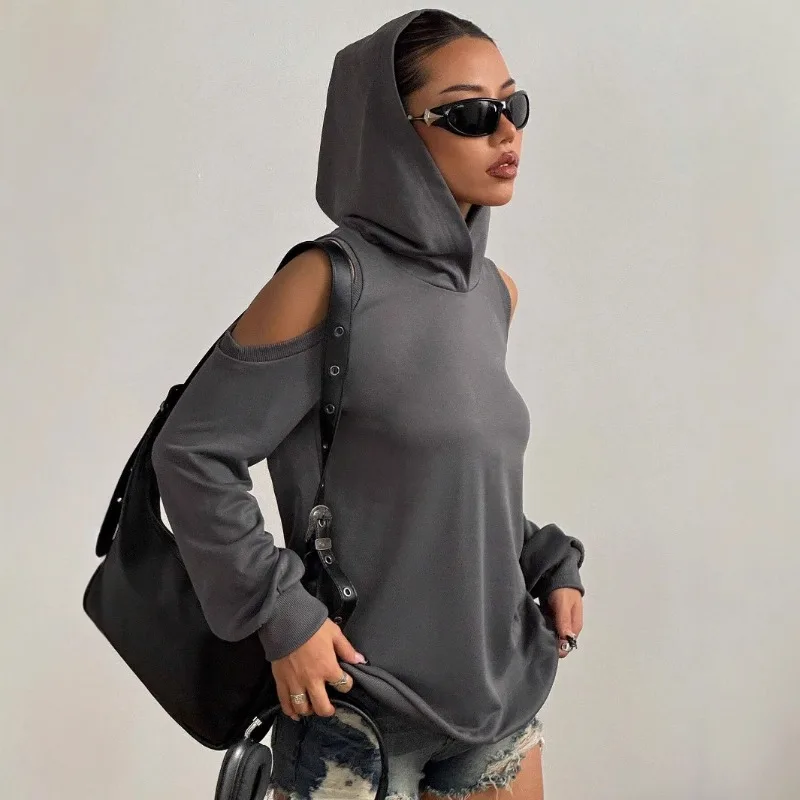 Autumn Fashion Hollow Out Long Sleeve Hoodies Women Solid Color Tops Wearing A Pullover for Everyday Exercise Sweatshirt 2025