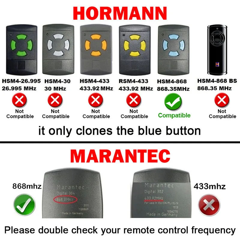 Imagem -03 - Hormann-controlo a Distância da Porta da Garagem Marantec Digital 302 304 382 384 313 321 323 Berner 868mhz Hsm2 Hsm4 Hse2 Hse4 Hs1