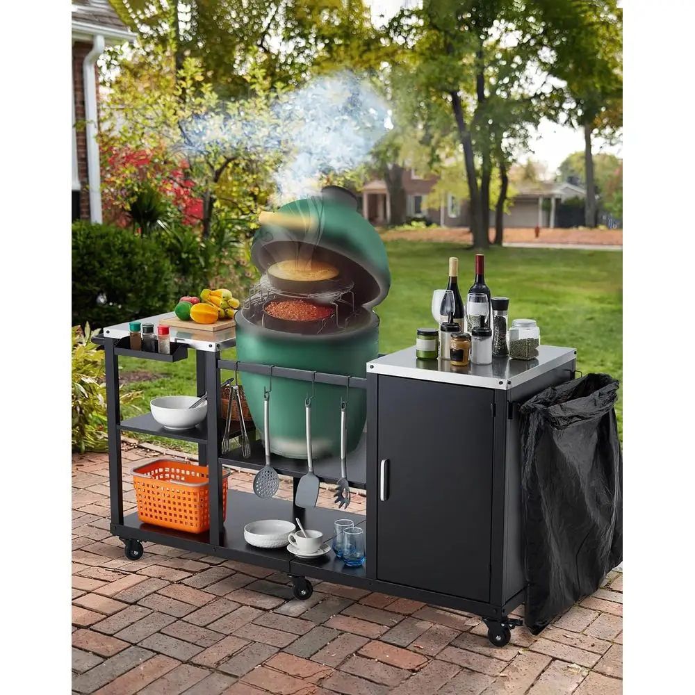

Stainless Steel BBQ Prep Table with Storage, Outdoor Kitchen Island for Big Green Egg Style Grilling