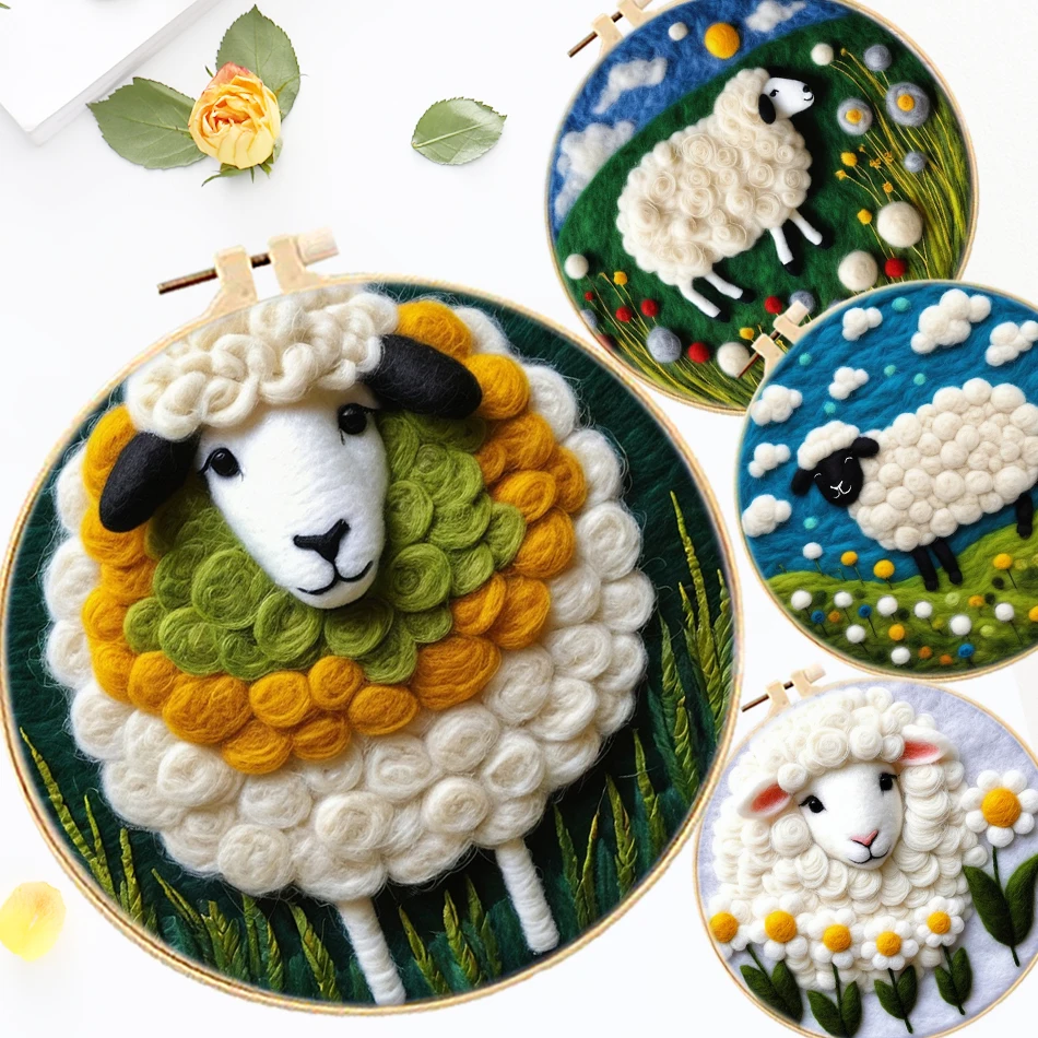 

SDOYUNO Sheep Pattern Wool Needle Felting Kit Beginner Frame Wool Painting Kit DIY Felt Animals Kit Handmade Diy Crafts