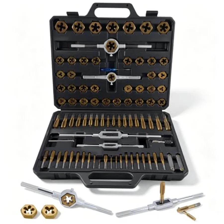 

Anfrere 86pc Tap and Die Set in SAE and Metric Sizes, Standard Tap Set and Die Tool Set for Threading and Rethreading Internal