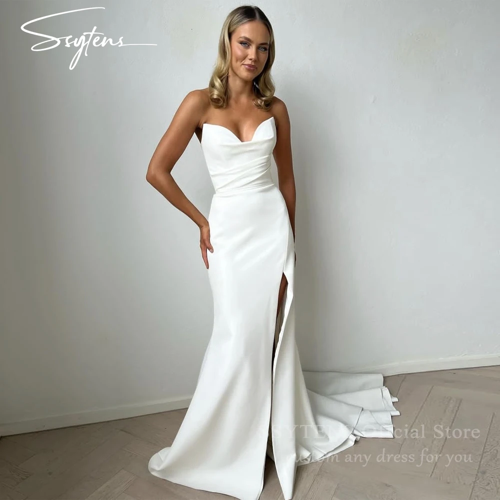 

SSYTENS Mermaid Wedding Dresses Sleevless Mermaid Slit Solid Sweetheart Bridal Gowns Customize Elegant White Civil Bride Dress