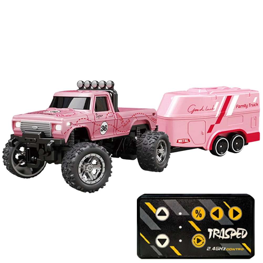 Mini-Offroad-Kletterauto mit Lichtern und Anhänger, All-Terrain-Offroad-LKW, Spielzeug, Maßstab 1:64, 2,4 GHz, Fernbedienung für Kindergeschenke