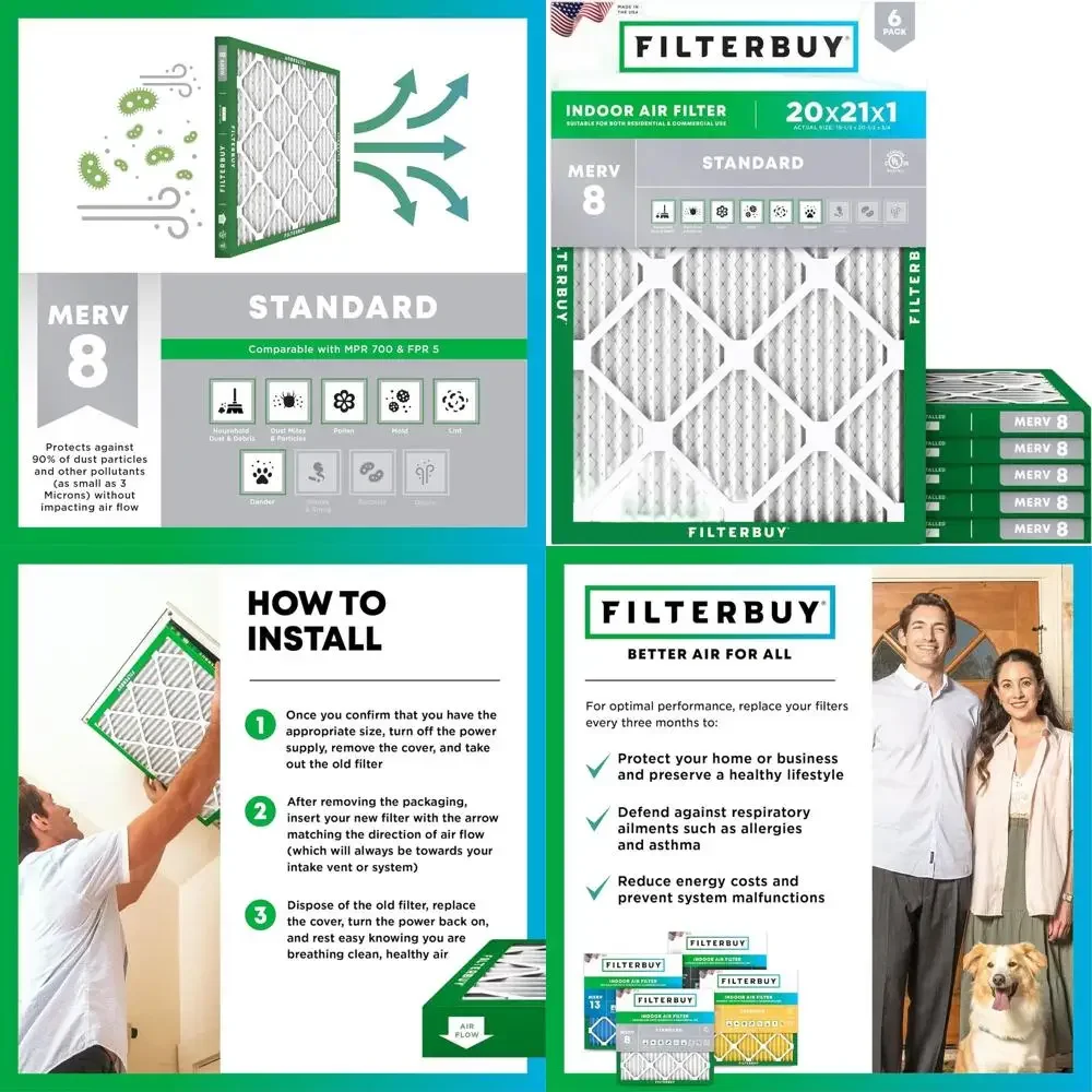 

6-Pack MERV 8 Pleated Air Filters, 19.5 x 20.5 x 0.75 HVAC AC Furnace Replacement Filters for Dust & Allergy Relief