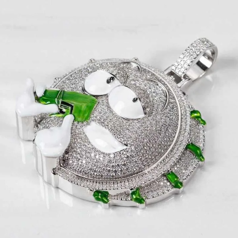 

Забавный кулон-глобус с эффектом «Iced-Out» – ювелирное украшение из серебра S925 с муассанитом и цирконом, 3D-медальон в стиле Шрека для уличной моды и вечеринок