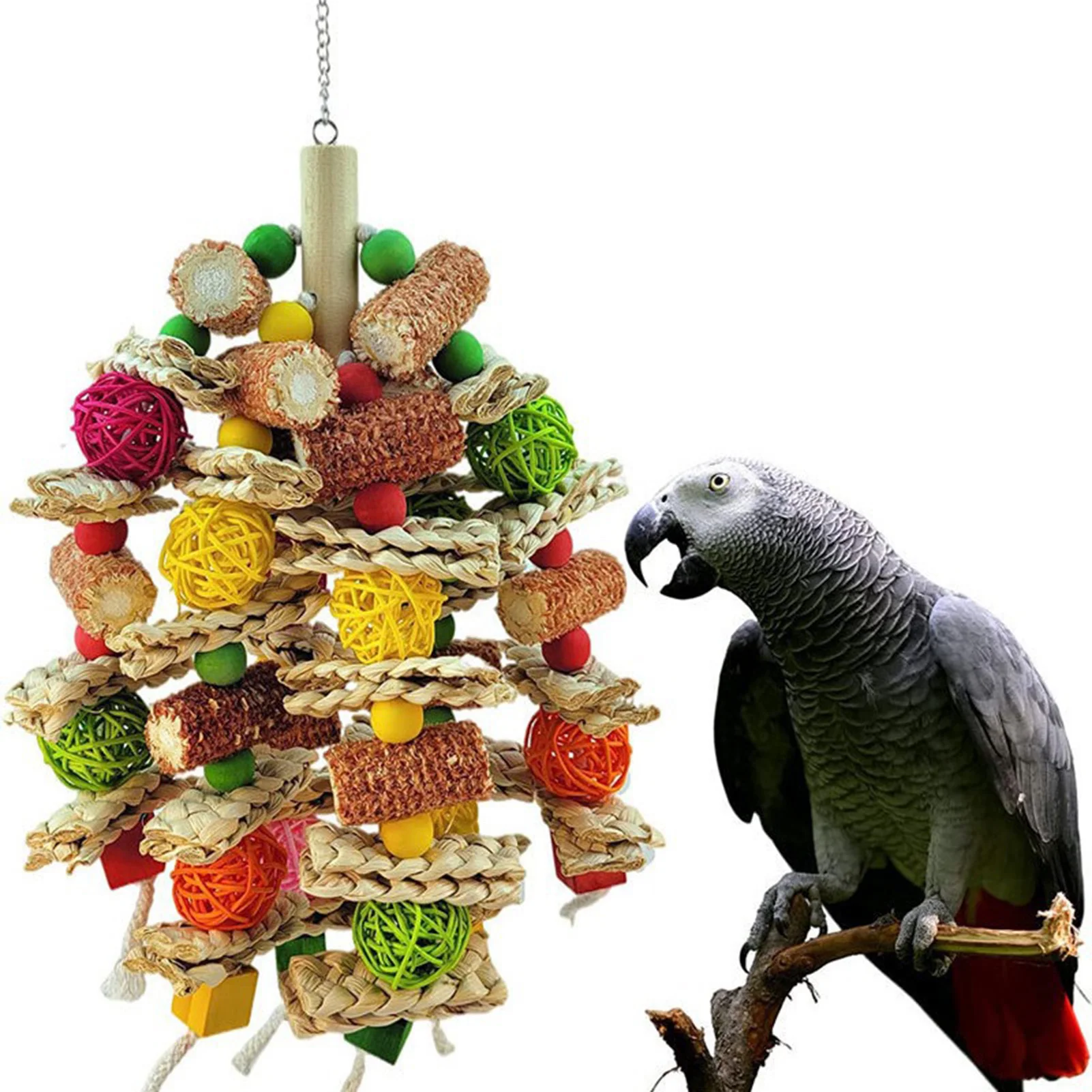 Juguetes para masticar loros grandes, jaula de madera de Color para pájaros, juguete para loros, nueces de maíz naturales, juguete para loros, guaras grises africanas, cacatúas, otros pájaros
