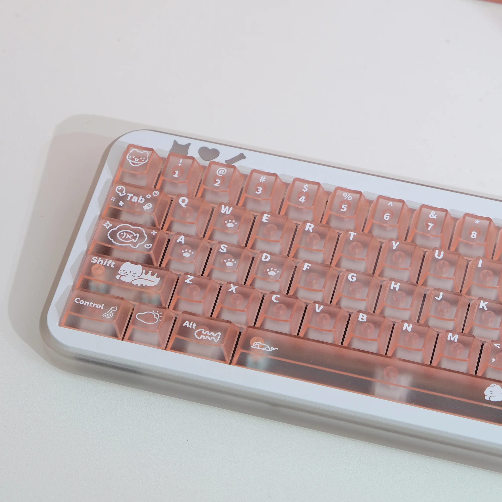 KBDiy Pink Matte Translucent Keycap Cute Cat Cherry Profile Alice Split Space UV Print PC Keycaps For Gamer Mechanical Keyboard