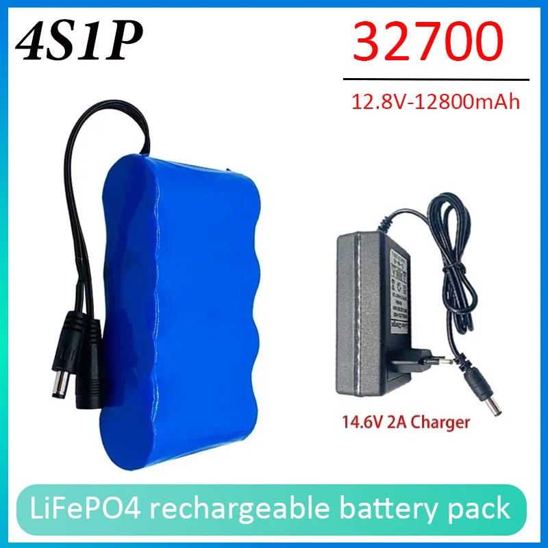 32700 LiFePO4 rechargeable battery pack 12V 12800mAh built-in 40A same port balanced BMS 4S1P 12.8V power supply + 14.6V charger