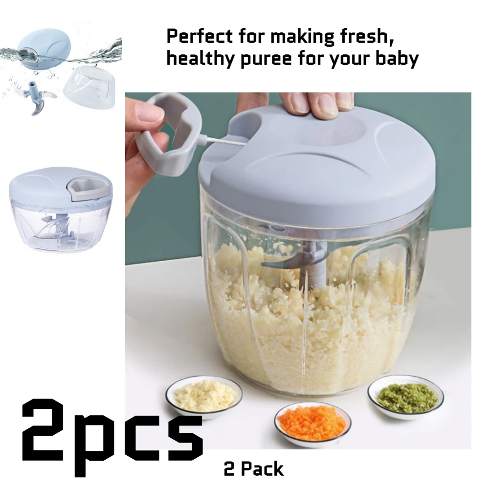 2 Pack Pull Cord Garlic Chopper Manual Food Processor for Vegetables Fruits Onion Chili Mincer Baby Blender Hot Sale