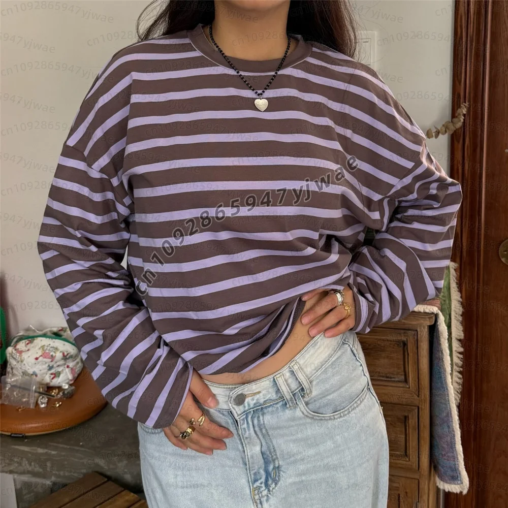 Y2k Teen Gestreifte Damen Langarm-T-Shirts Fairy Grunge Print Baggy Tops Vintage Harajuku E-Girl Shirts Vintage Damen Hoodies – Detail 5