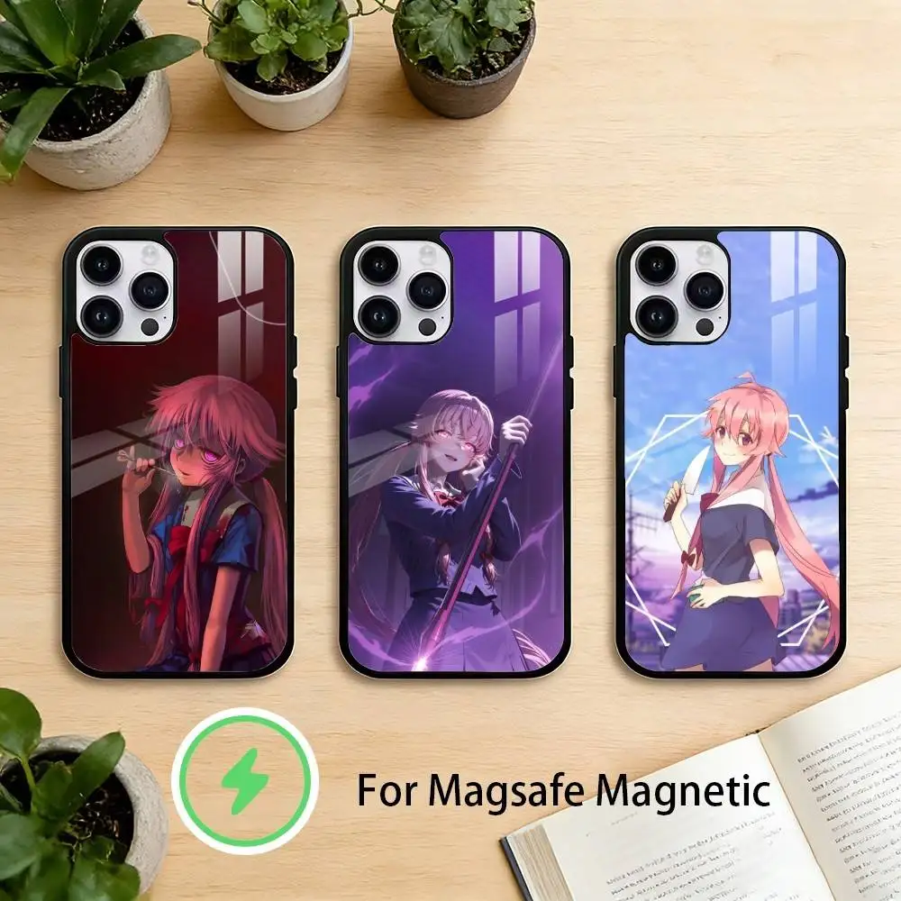 

Чехол для телефона M-Mirai N-Nikki Gasai Yuno (аниме) для iPhone 17 16 15 14 13 12 Pro Max Plus, с зеркальной беспроводной магнитной крышкой