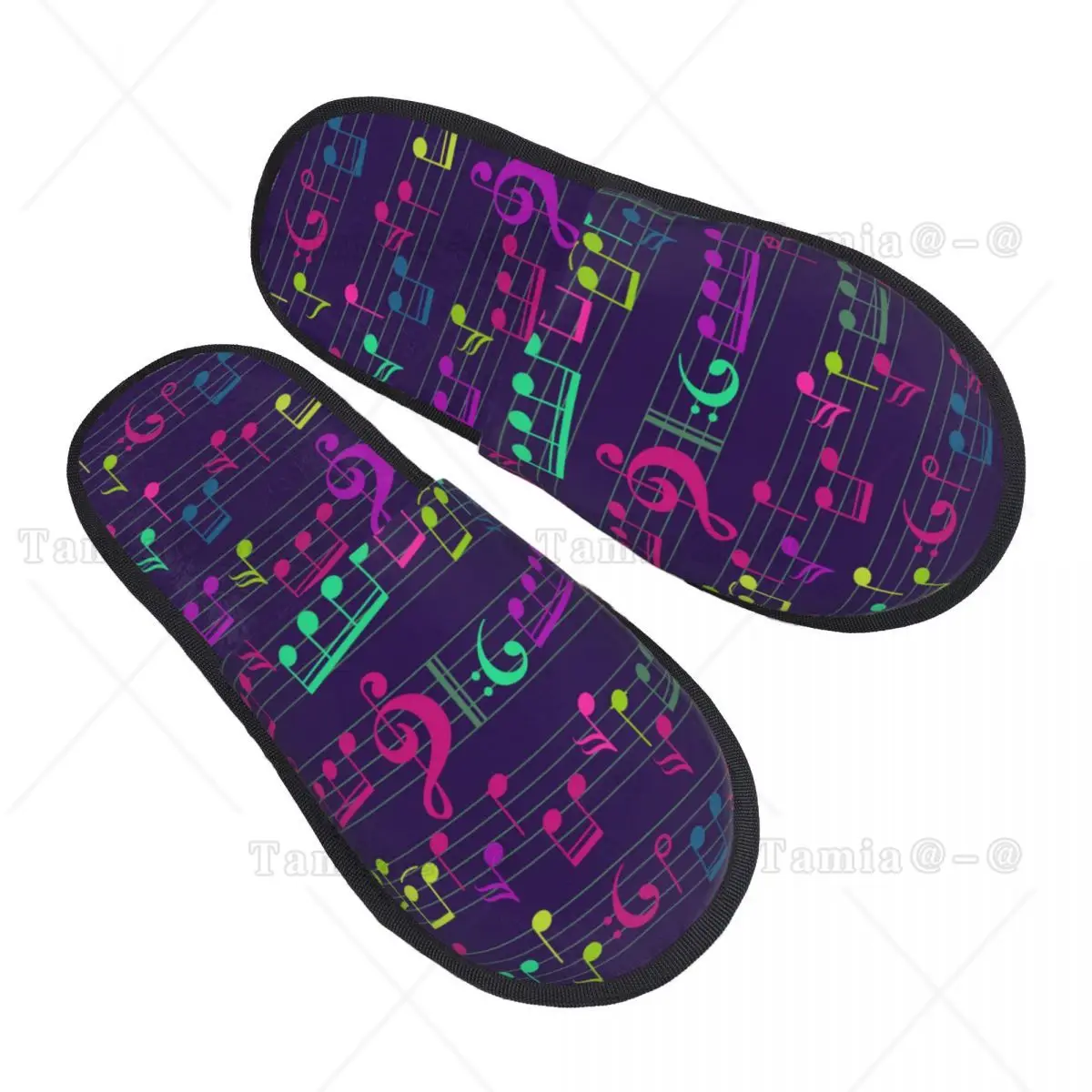 Winter Women Men Non-Slip Flat Slippers Abstract Music Notes And Clef Indoor Fur Soft Warm Shoes