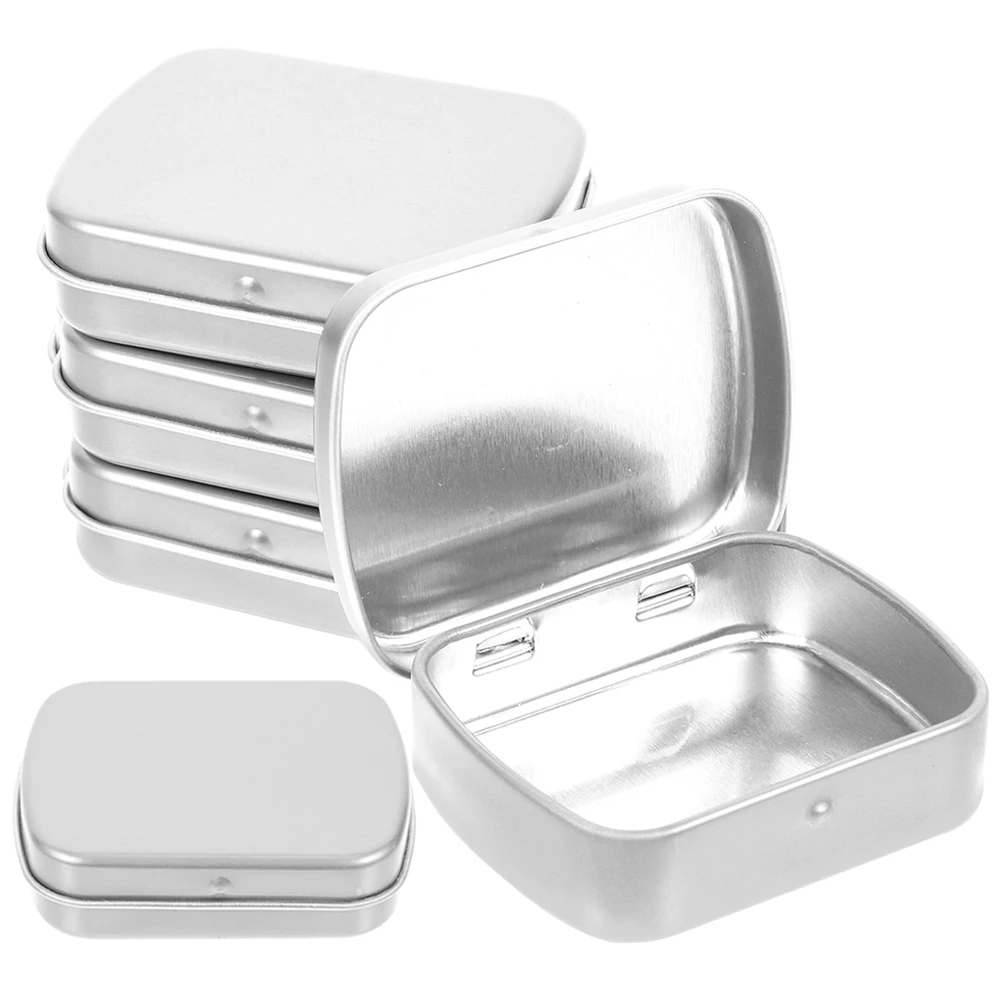

5pcs Candy Tin Storage 60x45x15mm Hinged Lid Mini Metal Container Empty Sundries Organizer Small Gift Box Sample Containers
