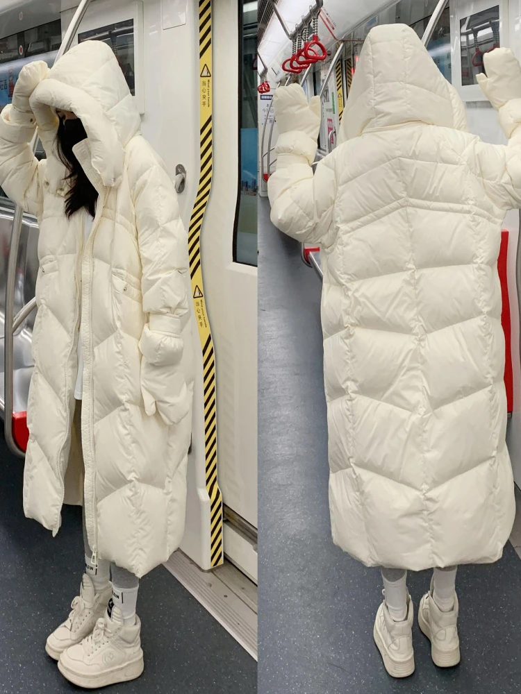 Doudoune épaisse en duvet de canard blanc avec gants pour femme, manteau chaud à capuche, rose, nouveau, mode coréenne, hiver, 2023