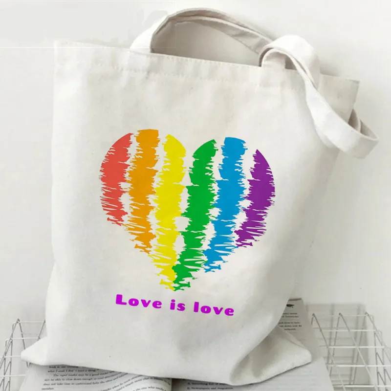 حمل حقيبة Lgbt فخر قوس قزح حقيبة تسوق ايكو حقيبة تسوق بولسا قماش حقيبة بقالة Reciclaje المرأة كيس كاباس مخصص
