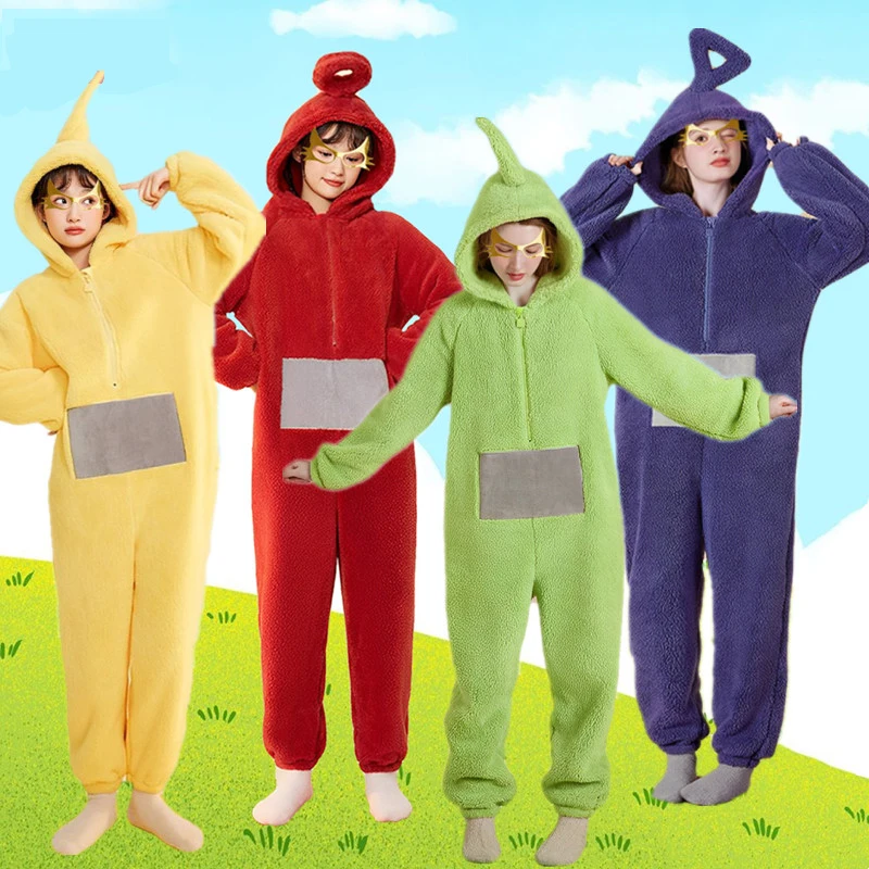 Adultos niños Onesies pijamas suaves de manga larga Dipsy Tinky Winky Po Lala disfraces ropa de hogar mujeres Unisex ropa de casa mono