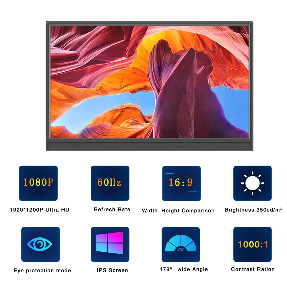 Monitor Gaming 15.6 inch 1920x1080 16:9 IPS Panel HD Touchscreen Extend Mode Type-c For PS4/PS5 Xbox Switch Laptop Display