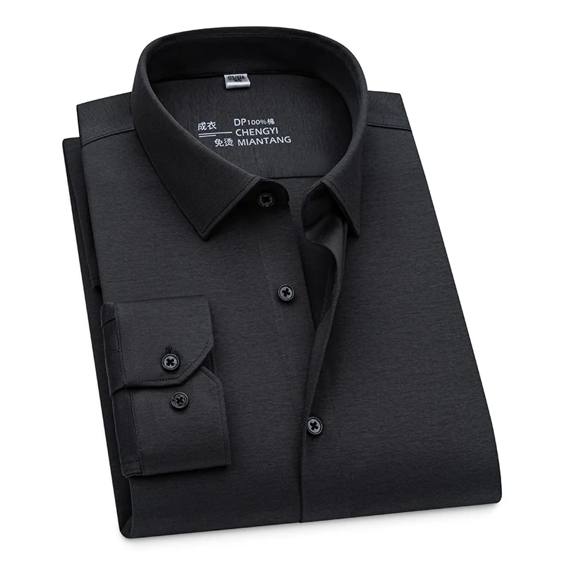 DP Non-Iron High-end 100% Cotton Men Shirt Long Sleeve Anti-wrinkle Office Solid Color Work White Shirts Men Long Sleeve Casual