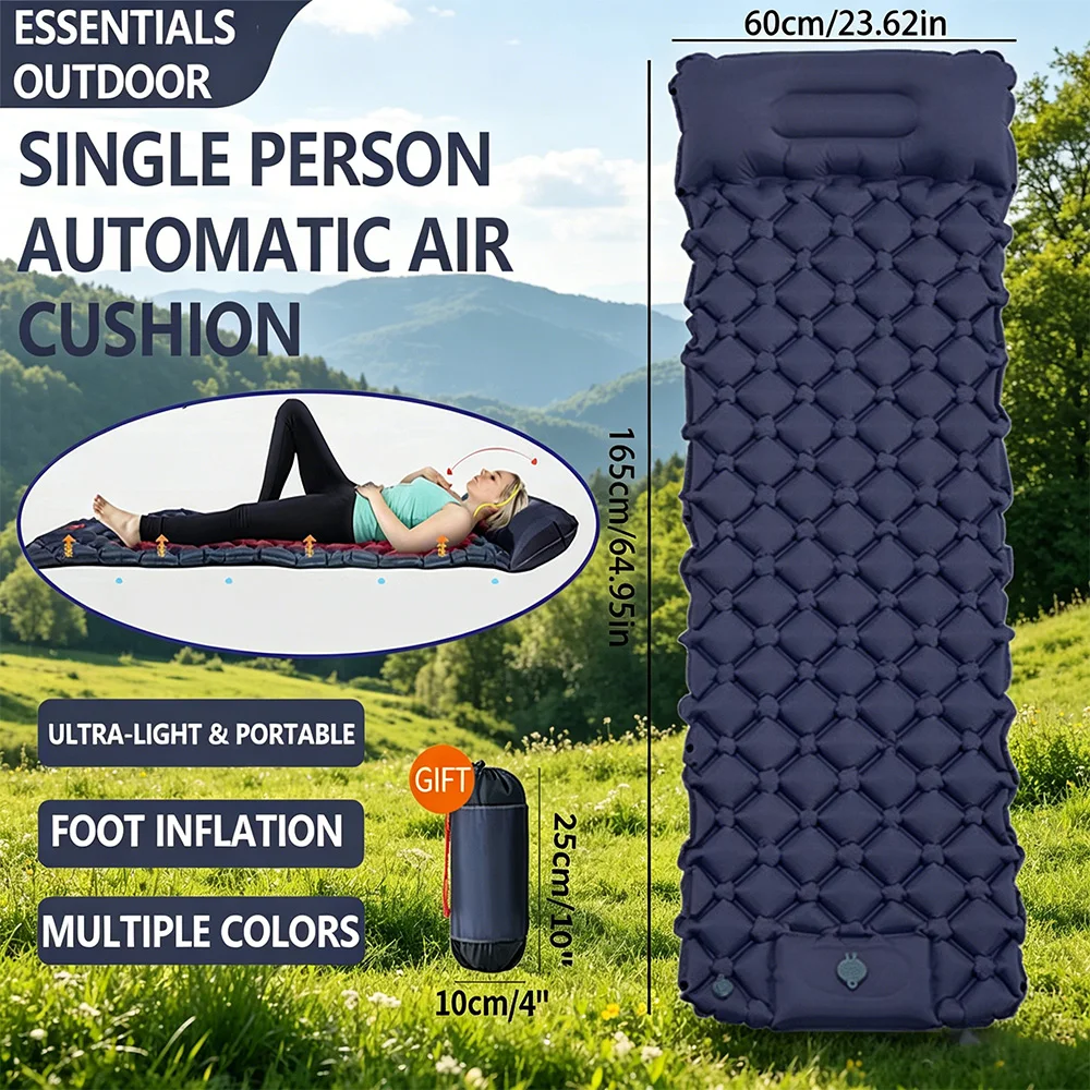 Waterproof Inflatable Camping Mattress, Foot Press Quick Fill Sleeping Pad with Pillow for Tent Camp