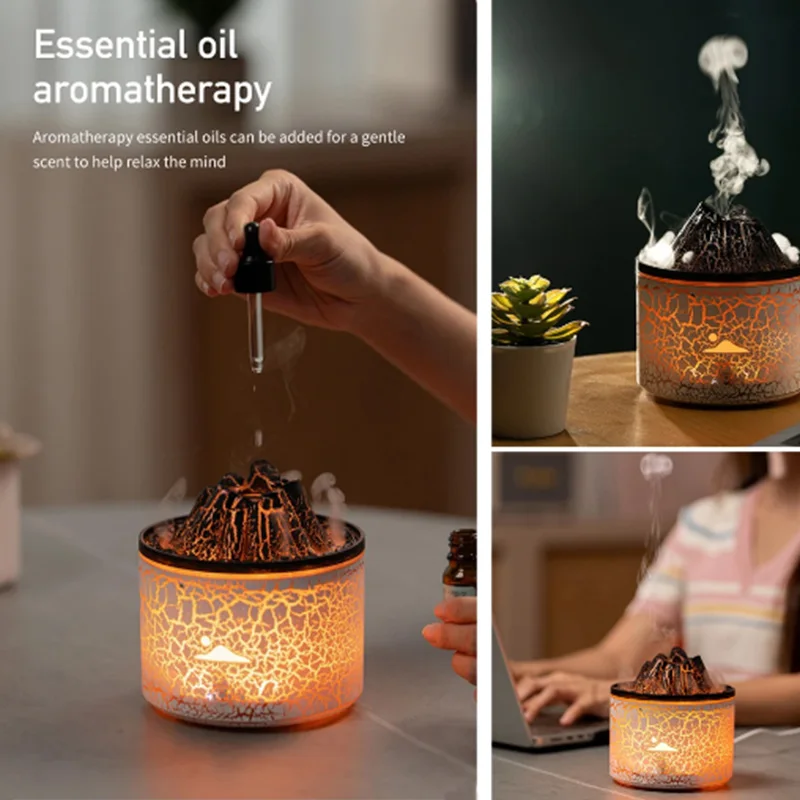 Humidificadores de aire de llama volcánica, aceites esenciales, medusas, niebla fría, humidificador de aire, difusor de Aroma de llama para dormitorio, olor para el hogar