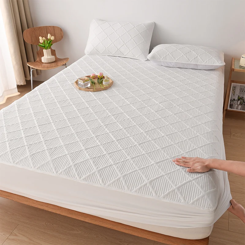 

Thickened Mattress Cover Solid Color Soybean Fiber Bed Zipper Type Six Sides All Inclusive Quilted Protector