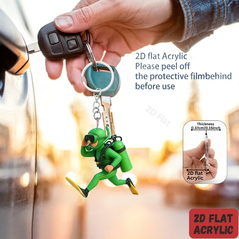 2D Diver Acrylic Keychain Flat Pendant For Christmas New Year Holiday Backpacks Car Key Decorations Gifts for Computer Lovers