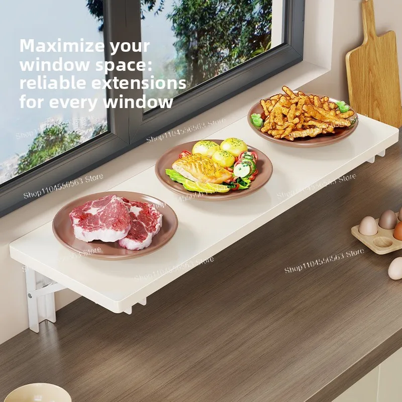 Foldable Kitchen Window Shelf, Multifunctional Widened Extension Board Wall Mounted Prep Rack Space Saving Organizer