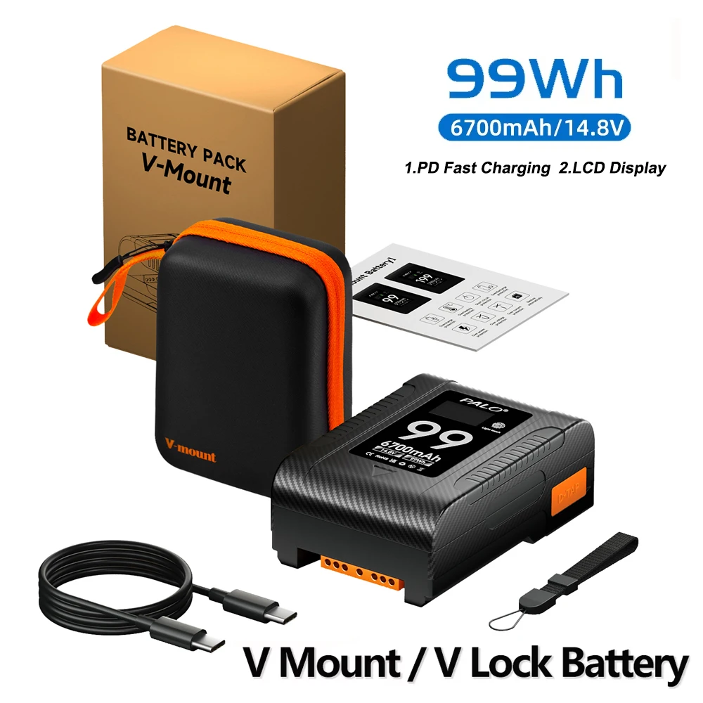 

PALO BP-99 Mini V Mount Battery PD Fast Charging V Lock Battery LCD Display Rechargeable Power Bank with Multiple Interfaces