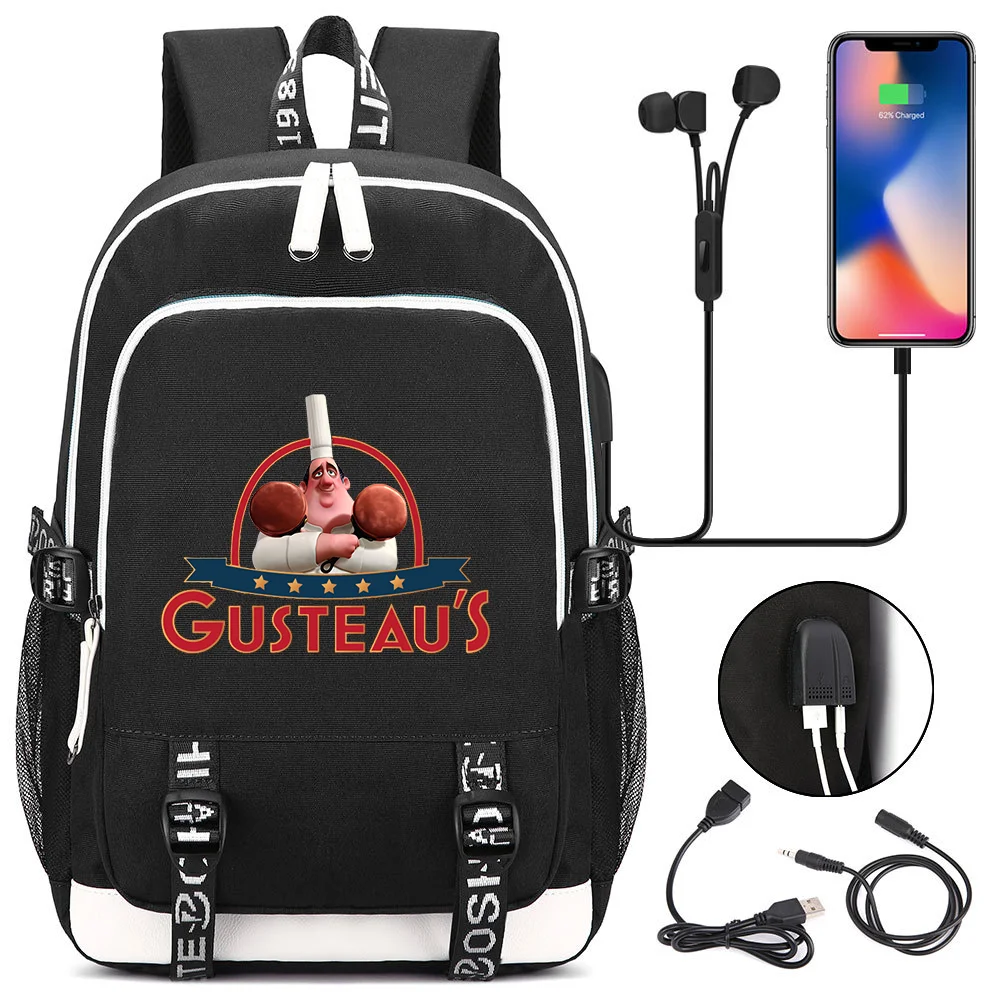 Disney Ratatouille School Backpack Teenager USB Charging Laptop Casual Backpack Boys Girls Student Book Bag Mochila Travel Bag