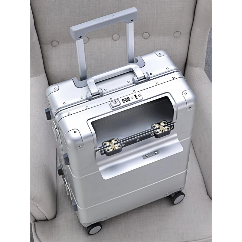 Alumínio Magnesium Alloy Mala, Business Trolley Case, Portátil, Abertura Frontal, 20 "24" 28 "Mala, Bloqueio de Combinação